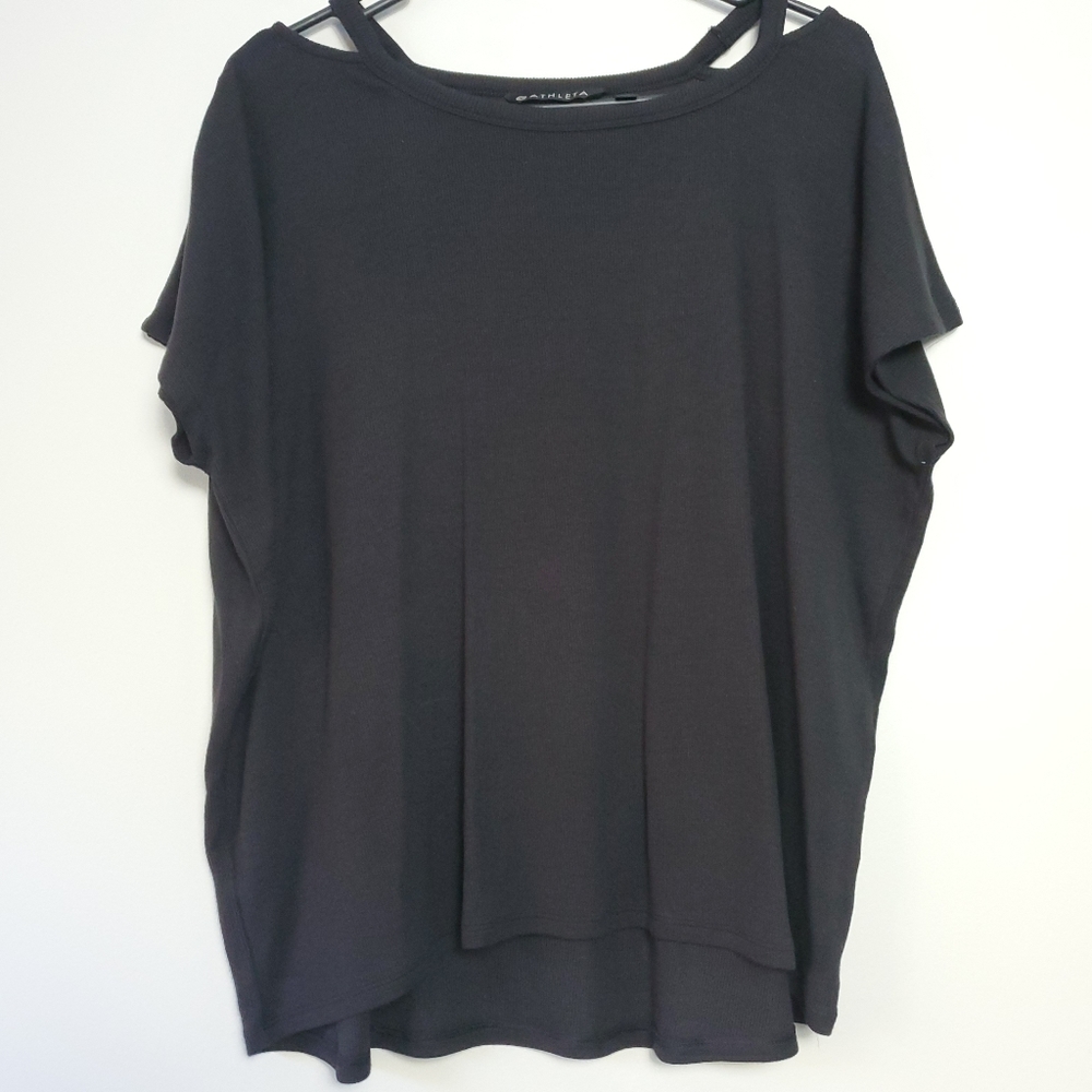 ATHLETA | Black Ribbed Cutout Shoulder Top M - Picture 1 of 3
